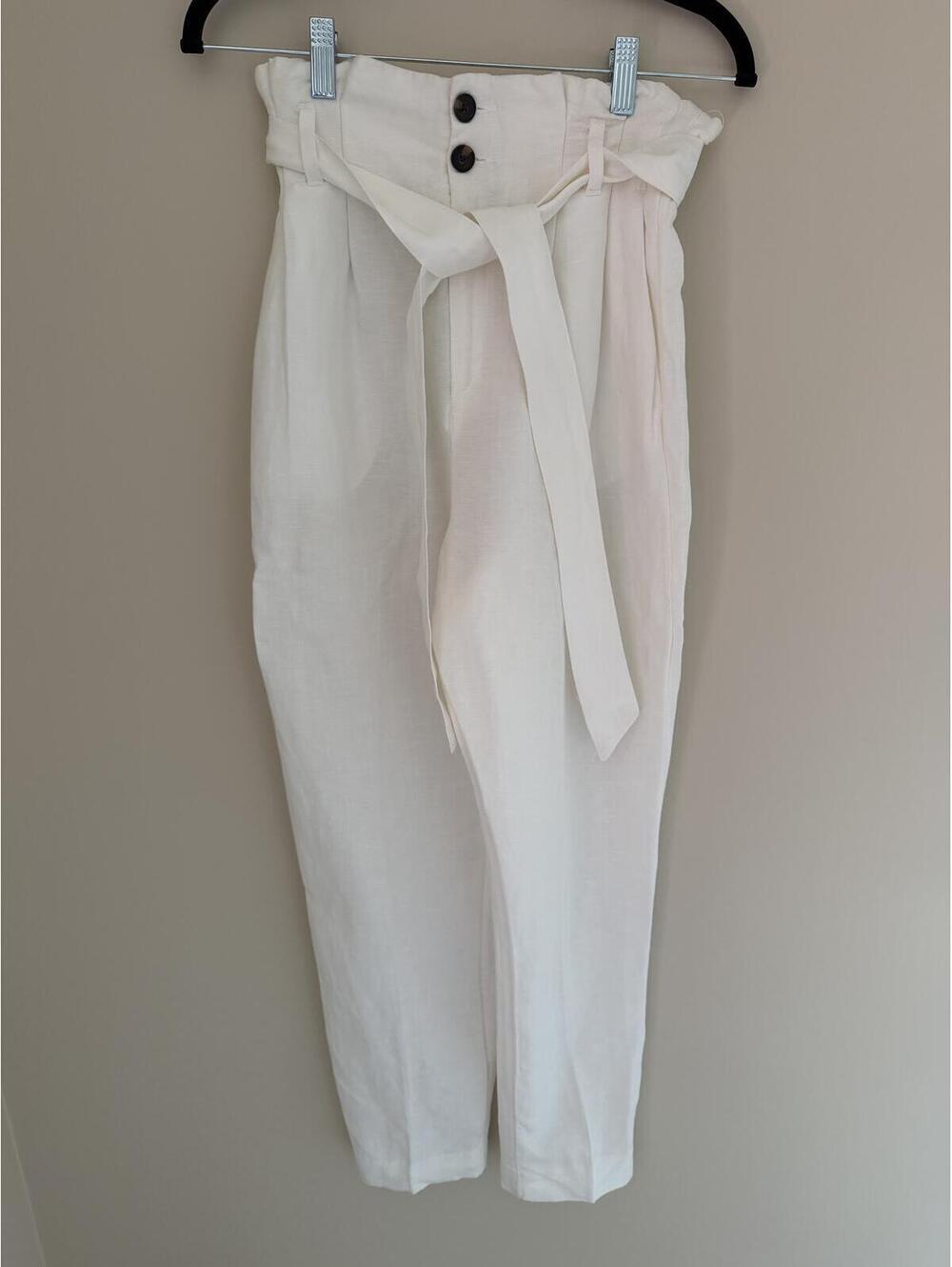 XS/S H&M Cream Pants, Paperbag, Tie/buttons/zip at Waist